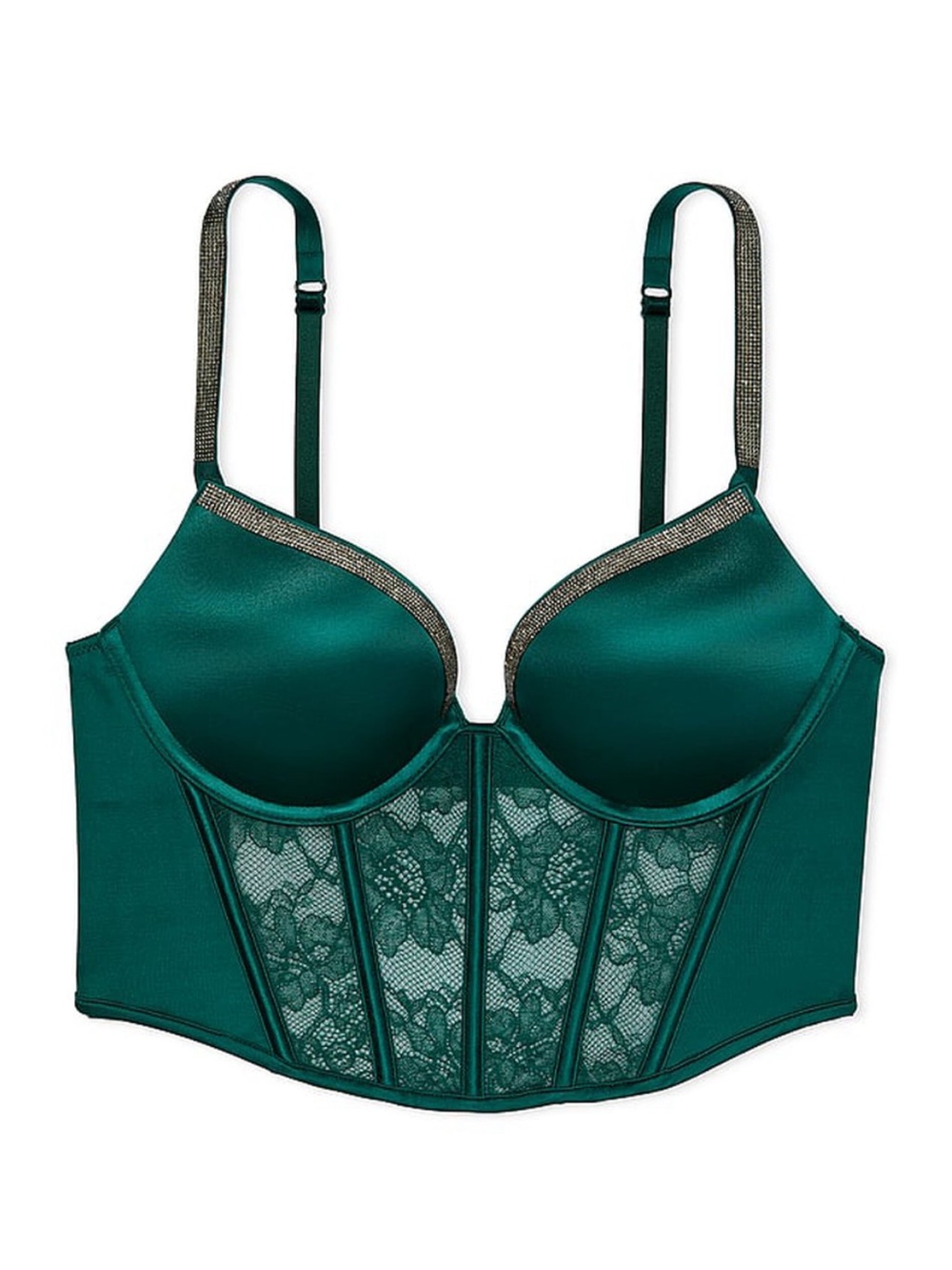 Victoria's Secret Deep Teal Longline Lace-Trim Bombshell Push-Up Corset Bra